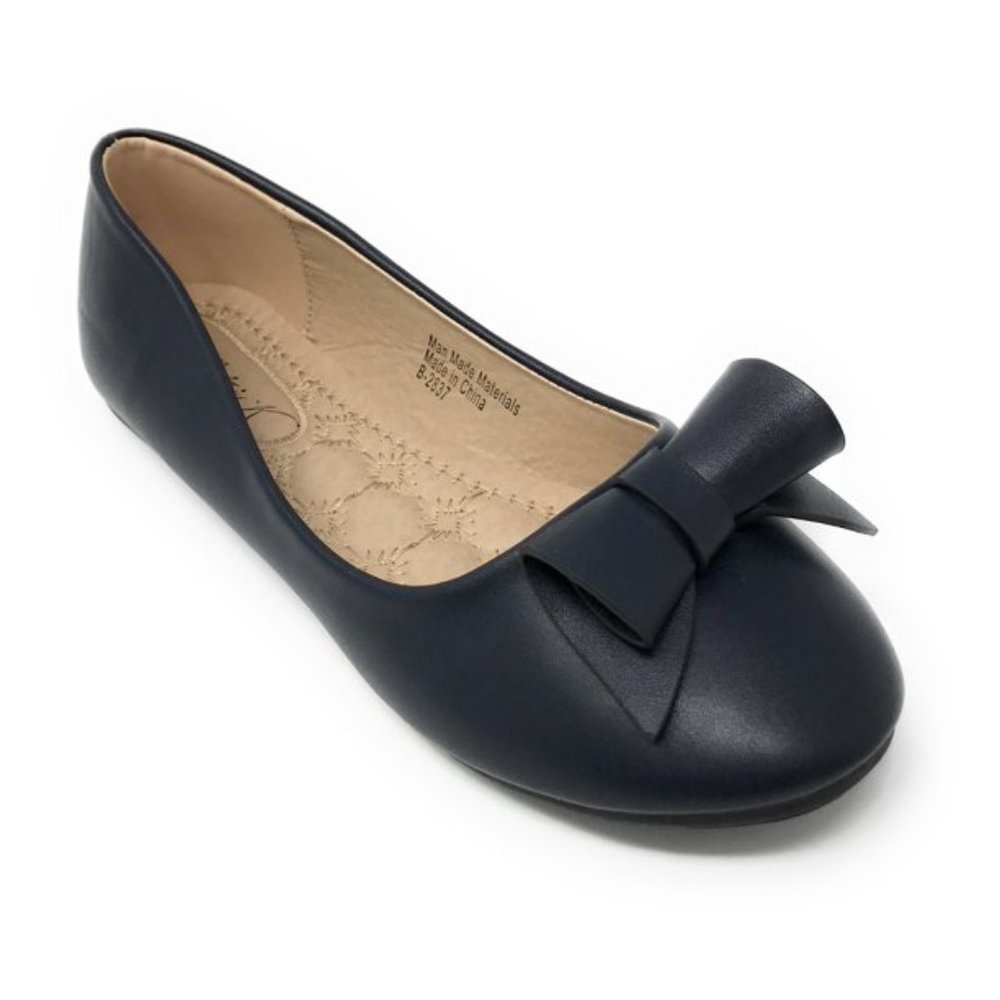 Victoria K Women's Faux Leather Roll Bow Ballerina Flats